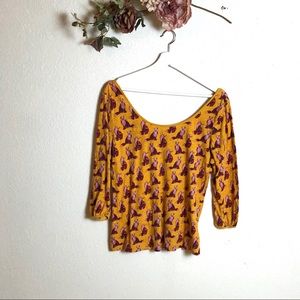 Anthro Postmark Forest Fete Yellow Fox Top 🌾